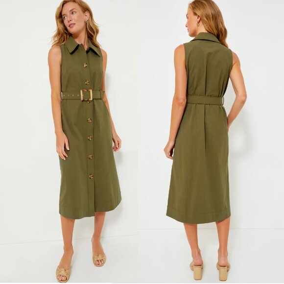 NWT TUCKERNUCK Army Green Sleeveless Chamberlin A-Line Midi Dress Size S - Picture 10 of 10